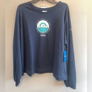 Columbia Trek Cropped Sweatshirt Surf Graphic Women's Sz 2X Blue Beach